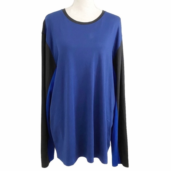 MICHAEL KORS BLACK BLUE NAVY COLOR BLOCK CREW NECK COTTON LONG TEE TOP - 2XL - Picture 1 of 7